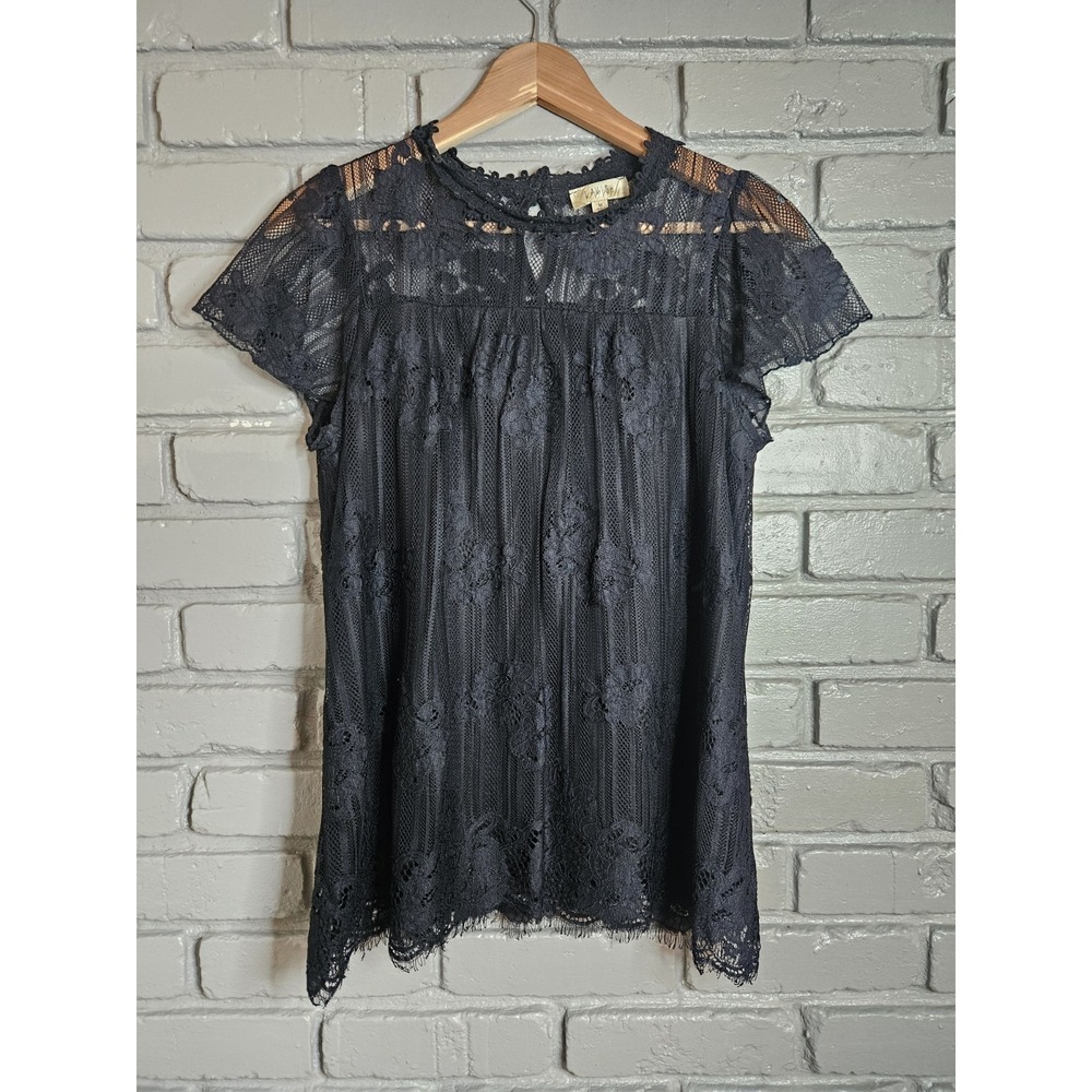 Lavish‎ Wlmen's Black Lace Short Sleeved Top Size M Goth Fairy Grunge